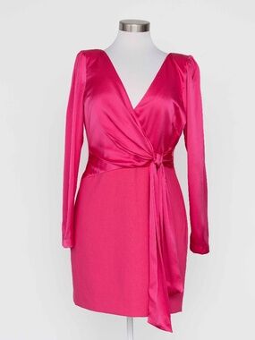 Cinq a Sept-  Layne Pink Satin Faux Wrap Mini Dress
